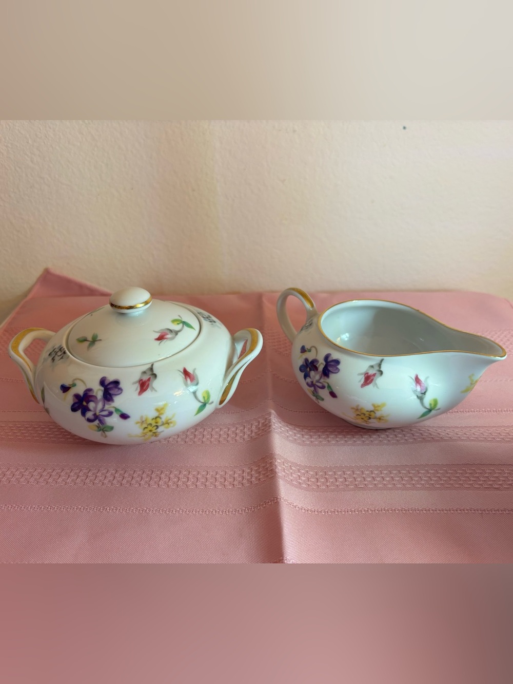 Vintage Porcelain Floral Sugar & Creamer Set, Charm by Sango